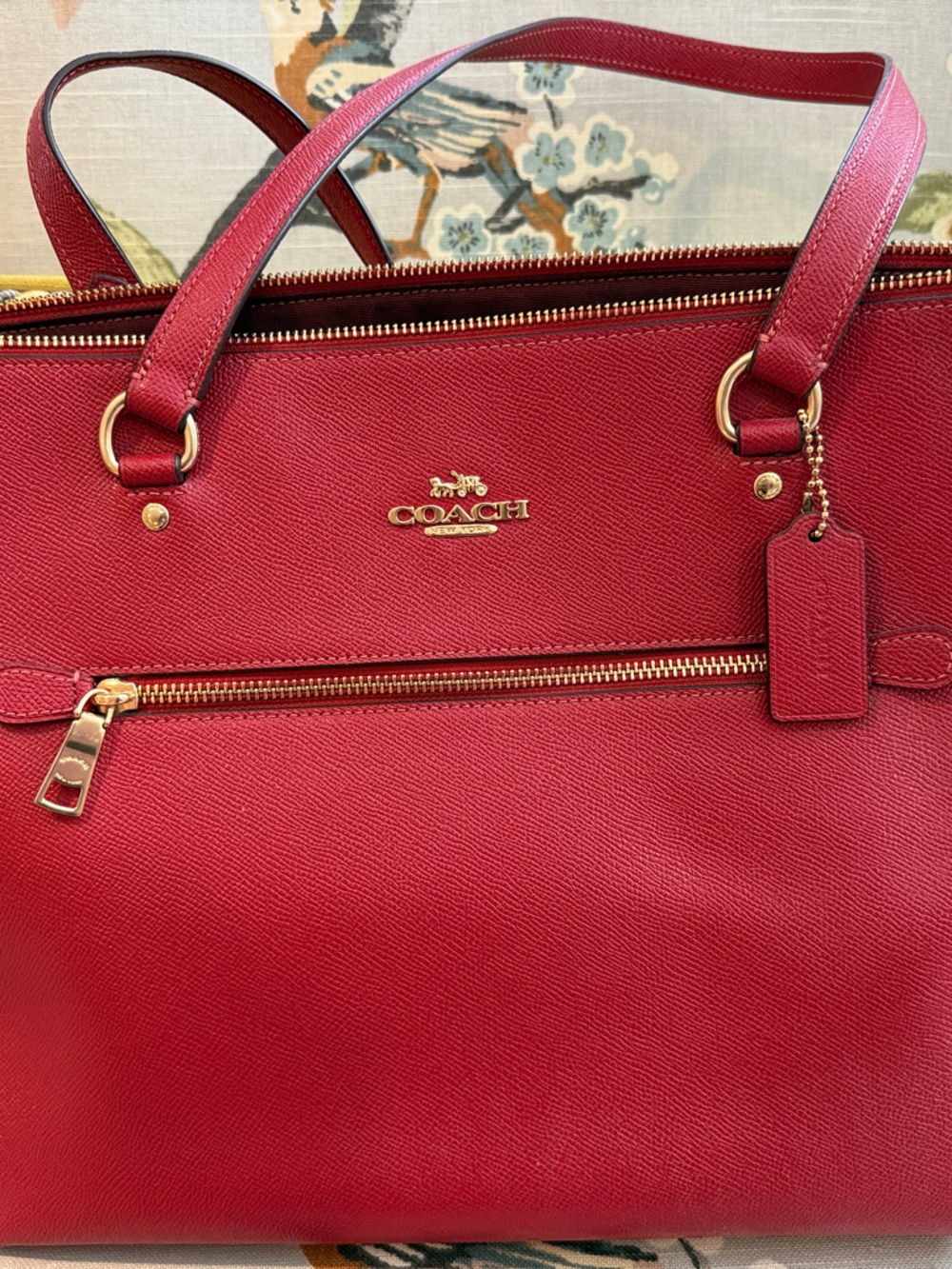 Coach Red Leather Tote with Gold Accents